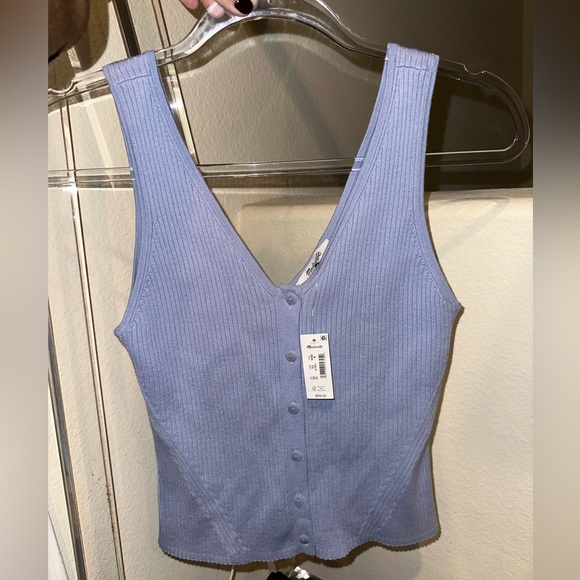 Madewell The Signature Knit Button Front Sweater Tank Craft Blue - Picture 2 of 4